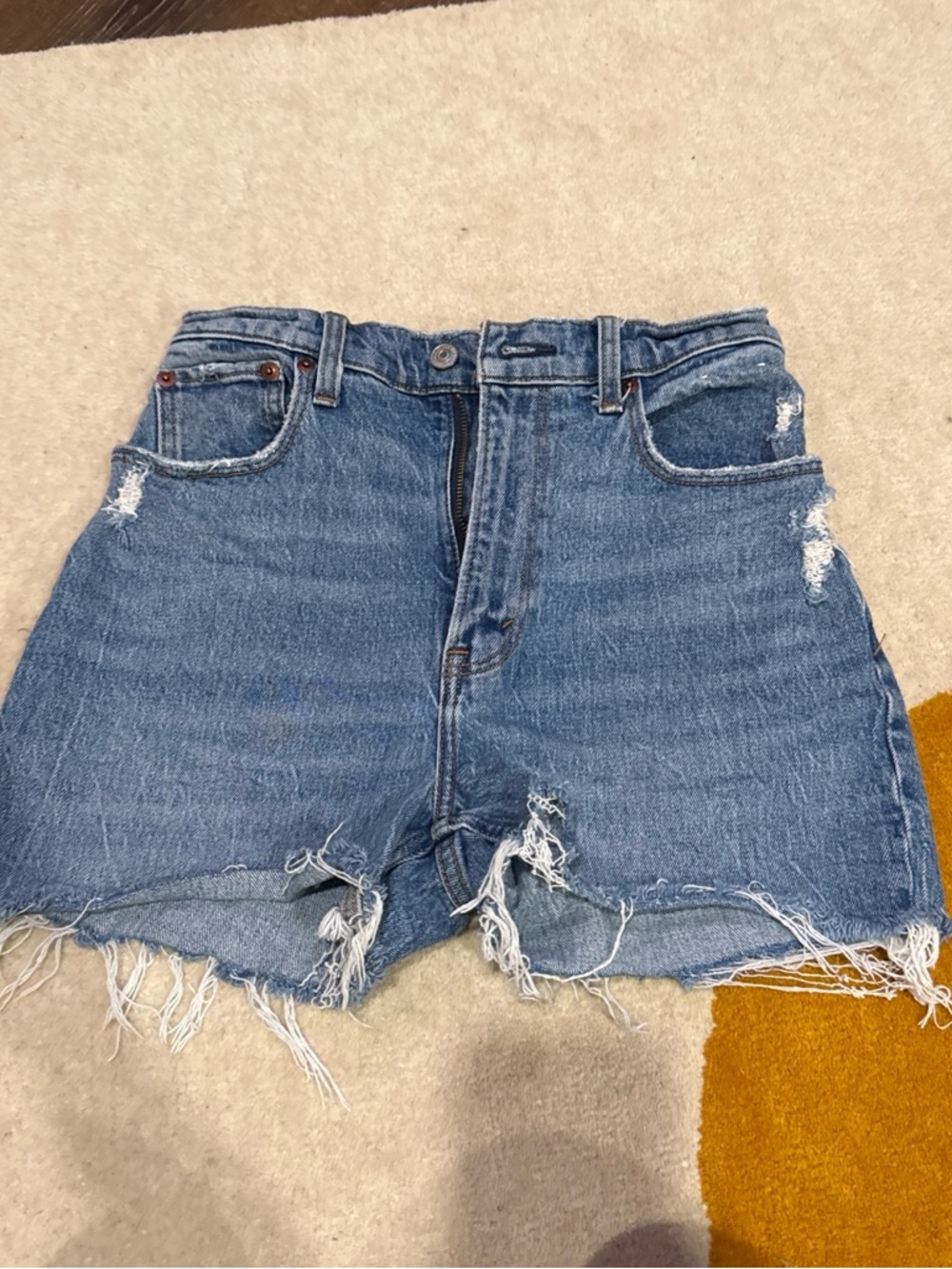 Abercrombie & Fitch Distressed High-Rise Blue Denim Shorts